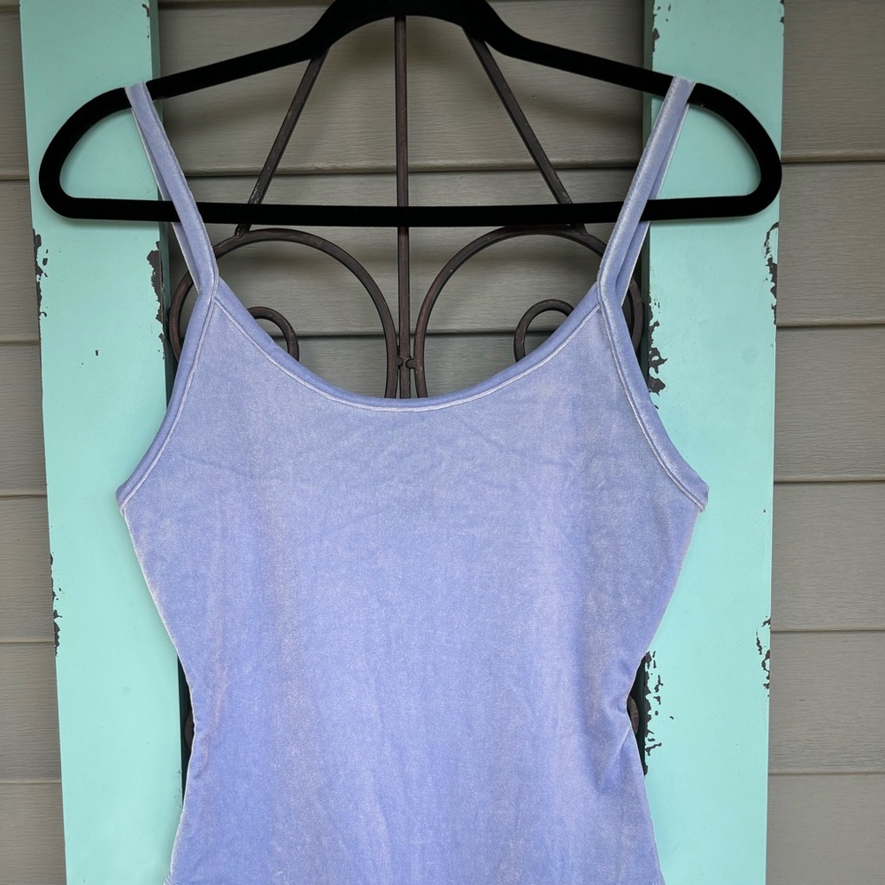 Beautiful lavender light blue crushed velvet bodysuit